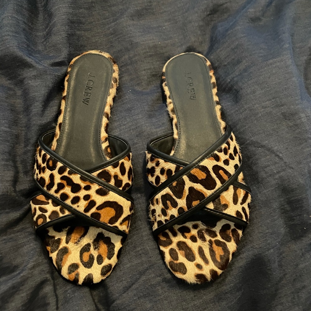 J Crew leopard calfskin slide sandals size 7 - Picture 4 of 4